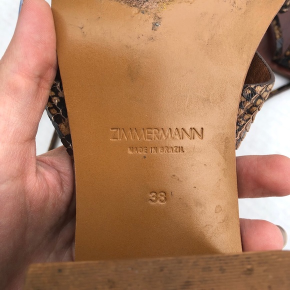 ZIMMERMANN Brown Snakeskin Block Heel Square Toe Gladiator Sandals - Picture 5 of 8